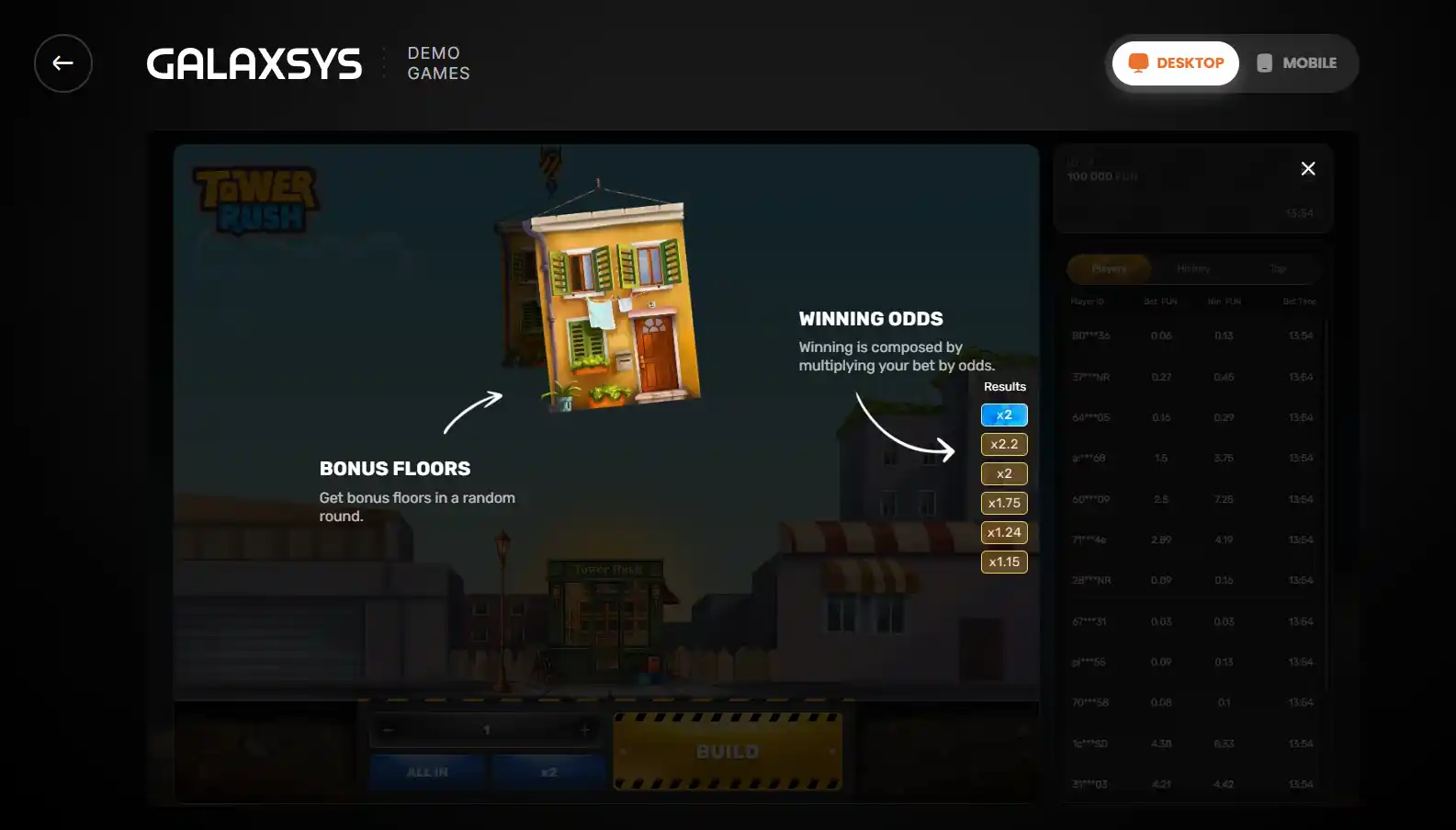 Rzeczywisty interfejs rozgrywki Tower Rush w oficjalnym demo Galaxsys